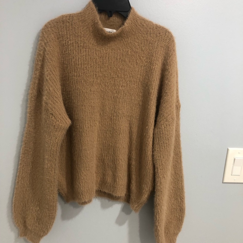 Vernacular Tan Mock Neck Fuzzy Soft Sweater - size medium